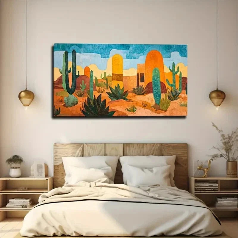 Abstract Cactus Desert Lands Wall Art Canvas Office Home Room Framed 120x60cm
