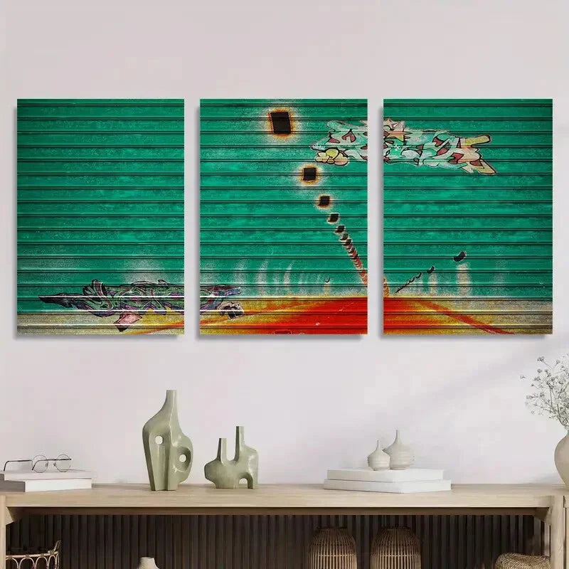 3pcs Urban Graffiti Modern Abstract Metal Print Ready to Hang Art