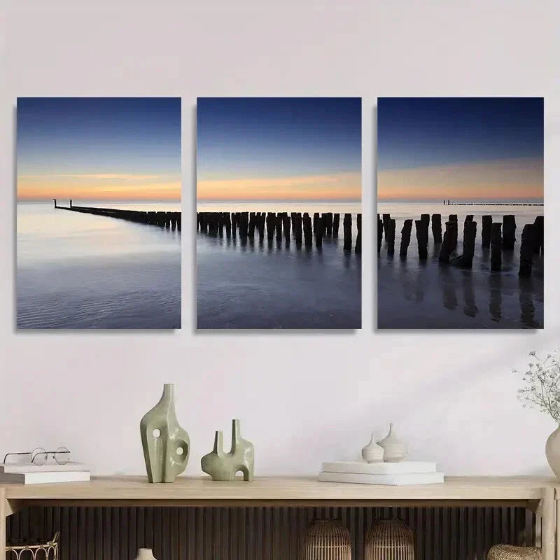 3pcs Coastal Ocean Landscape, Serene Seaside Metal Print Ready to Hang Art