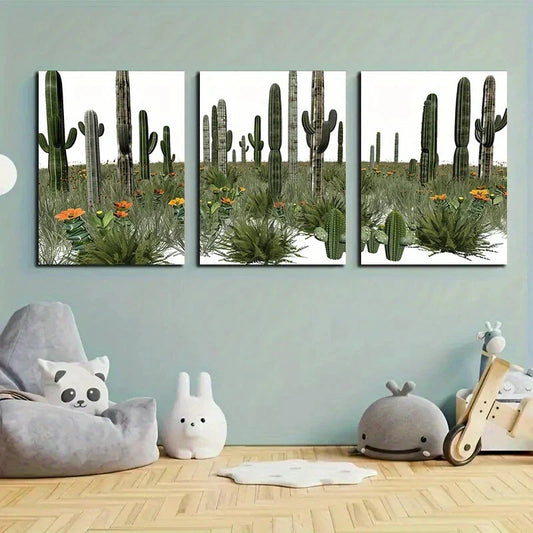 3pcs Oasis Cactus Flowers Nature Metal Print Ready to Hang Art