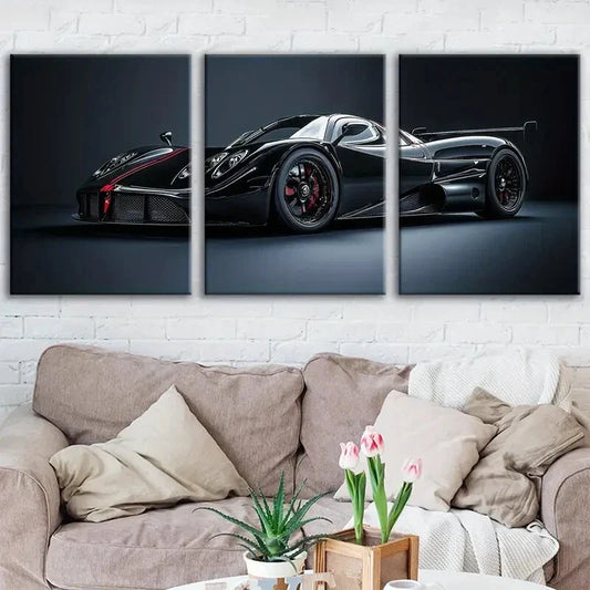3pcs Abstract Black Cool Sports Car Racing Car Wall Art Set Canvas Framed 40x60cm - High Quality Print 100% Australian Made Wall Canvas Ready to Hang