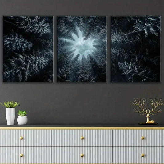 3pcs Fashion Forest Sky Trees Blue Clouds Black Wall Art Set Canvas Framed 40x60cm - High Quality Print 100% Australian Made Wall Canvas Ready to Hang