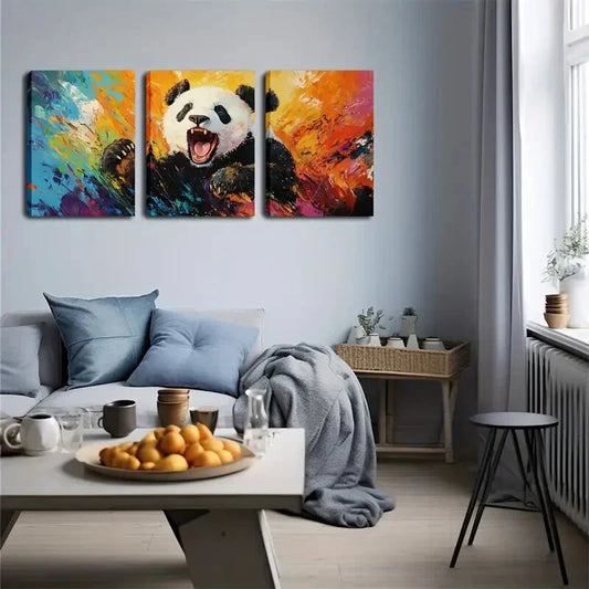 3pcs colorful fantasy world of Giant Panda Wall Art Set Canvas Framed 40x60cm - High Quality Print 100% Australian Made Wall Canvas Ready to Hang
