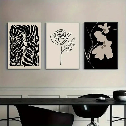 3pcs Black and White Plant Flowers Metal Print Ready to Hang Art