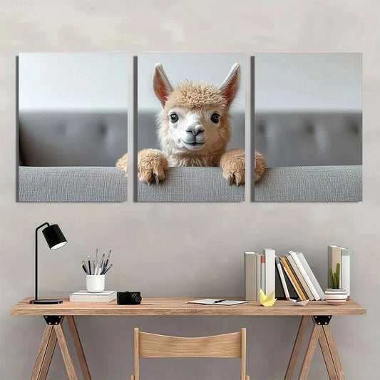 3pcs Funny Alpaca Wall Decal Cute Animal Metal Print Ready to Hang Art