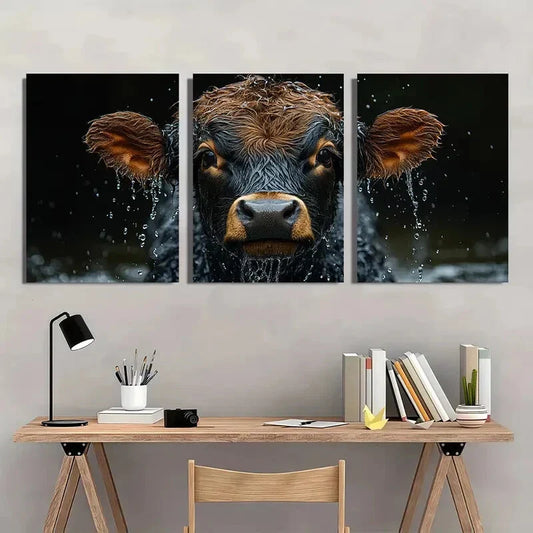 3pcs Brown & Black Cow Farmhouse Metal Print Ready to Hang Art