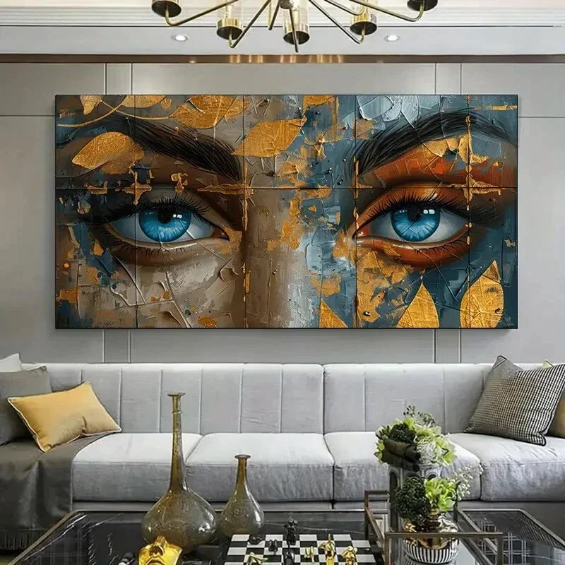 Abstract Female Golden Portrait Wall Art Canvas Office Home Room Framed 80x45cm
