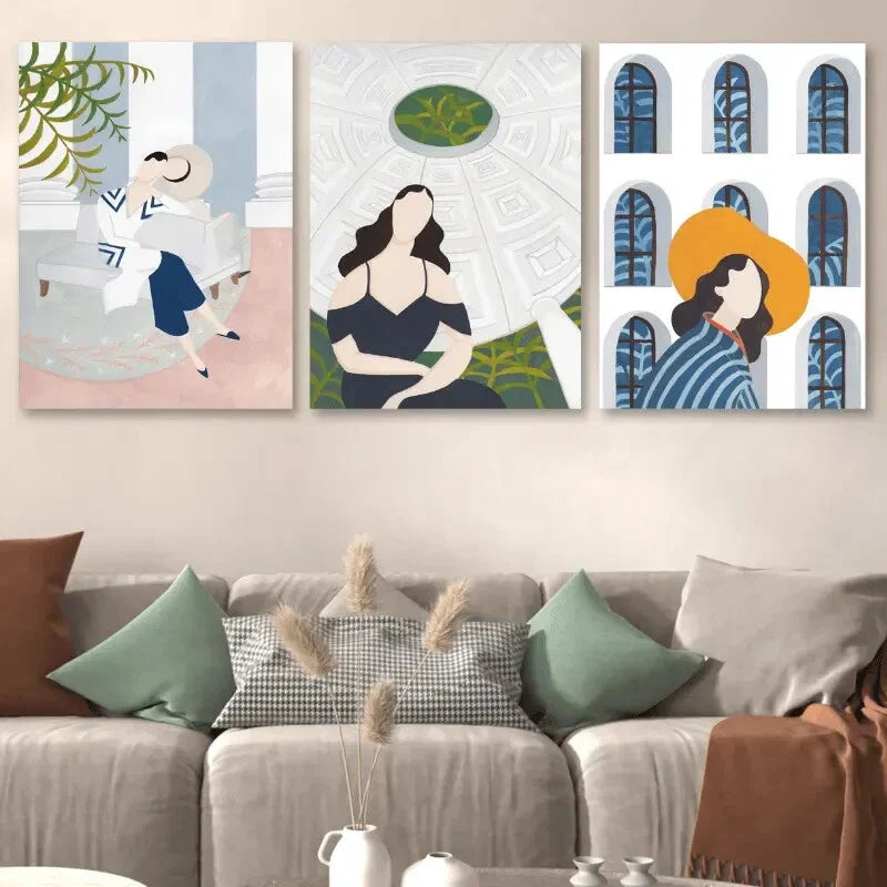 3pcs Abstract Fashion Theme Modern Figures Metal Print Ready to Hang Art
