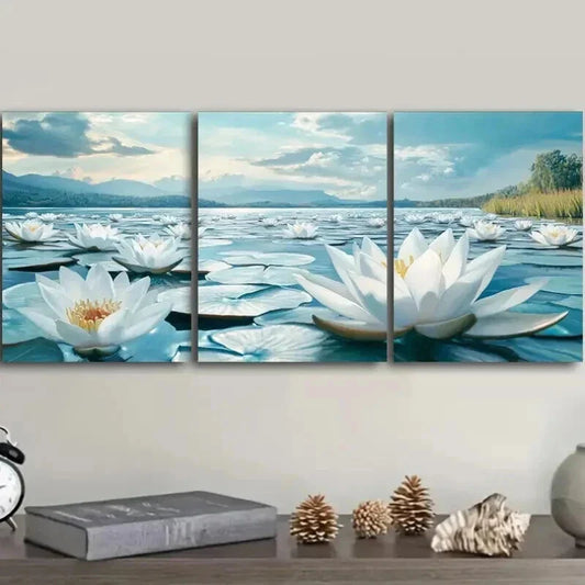 3pcs Water Lilies on Water Nature Beauty Perfect Wall Art Set Canvas Framed 40x60cm - High Quality Print 100% Australian Made Wall Canvas Ready to Hang
