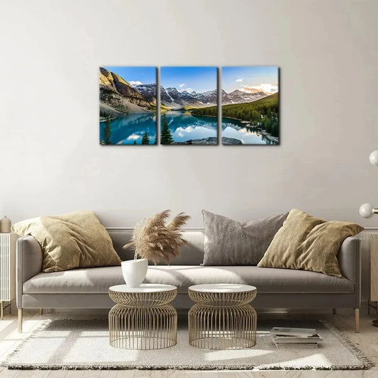 3pcs Moraine Lake and Canadian Mountain Metal Print Ready to Hang Art
