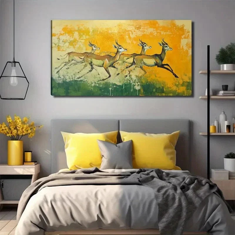 Running Antelope Perfect Wall Art Canvas Office Home Room Framed 80x45cm