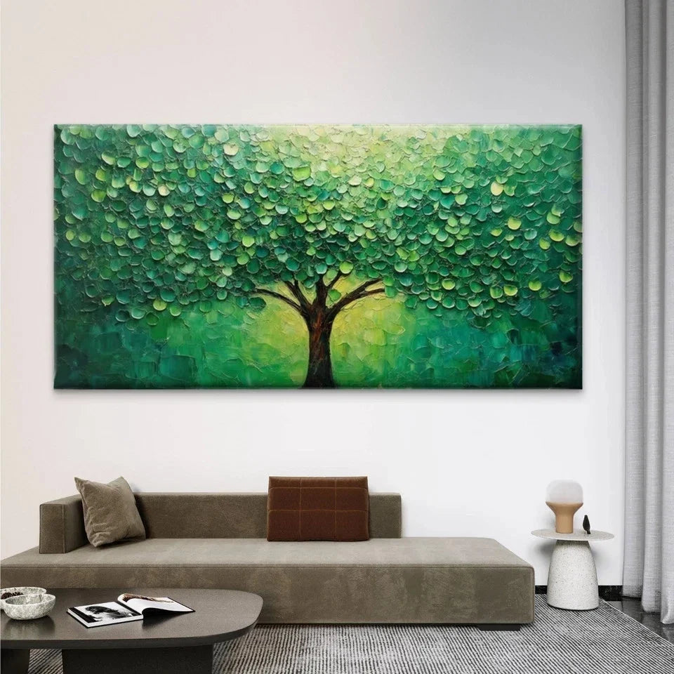 Abstract Green Tree Landscape Wall Art Canvas Office Home Room Framed 80x45cm