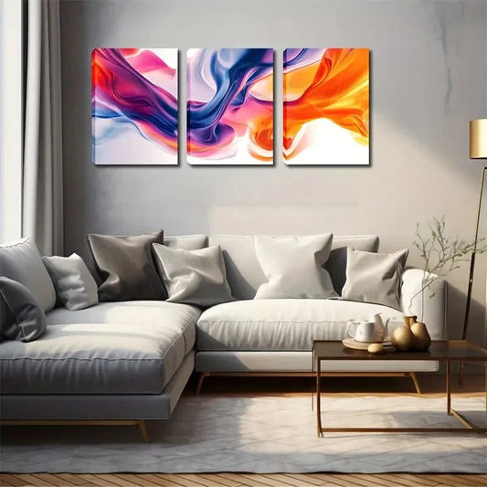 3pcs Purple, Orange, and Blue Watercolor Design Wall Art Set Canvas Framed 40x60cm - High Quality Print 100% Australian Made Wall Canvas Ready to Hang