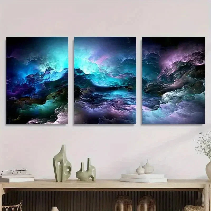 3pcs Vibrant Colorful Ocean and Sky Abstract Metal Print Ready to Hang Art