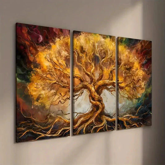 3pcs Golden Style Tree Decorative Wall Art Set Canvas Framed 40x60cm - High Quality Print 100% Australian Made Wall Canvas Ready to Hang