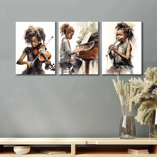 3pcs Black African American Musicians Playing Metal Print Ready to Hang Art