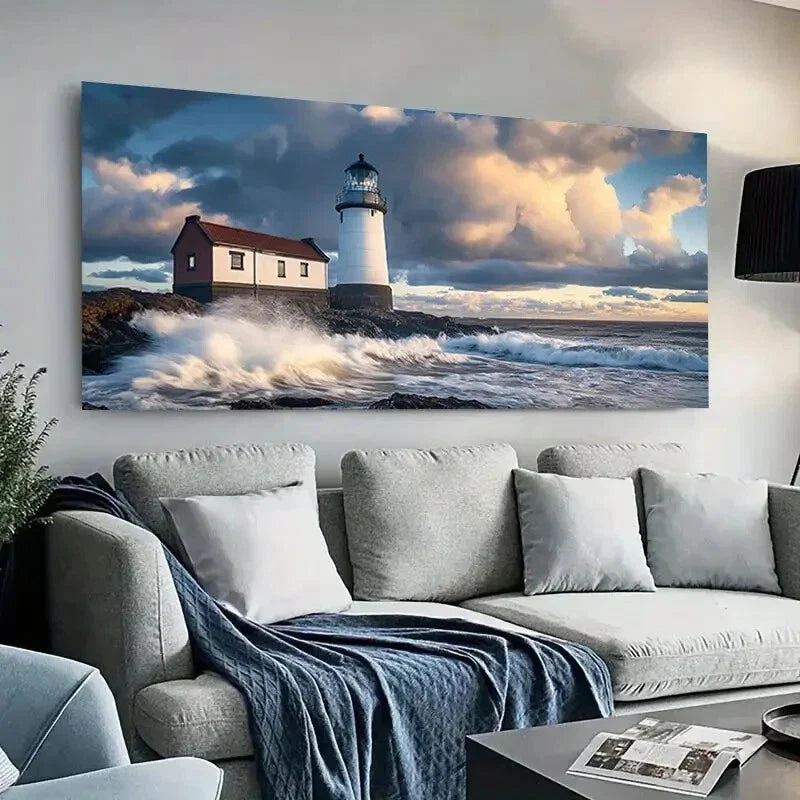 Modern Coastal Lighthouse Wall Art Canvas Office Home Room Framed 120x60cm