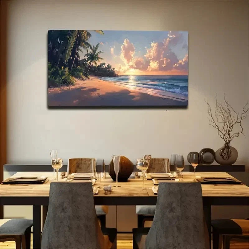 Beach At Sunrise Suitable Wall Art Canvas Office Home Room Framed 120x60cm