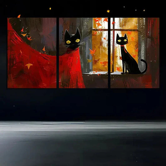 3pcs Black Cat Stunning Yellow Eyes Metal Print Ready to Hang Art