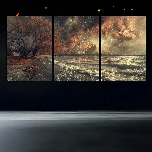 3pcs Storm Night Beach Waves Modern Painting Metal Print Ready to Hang Art