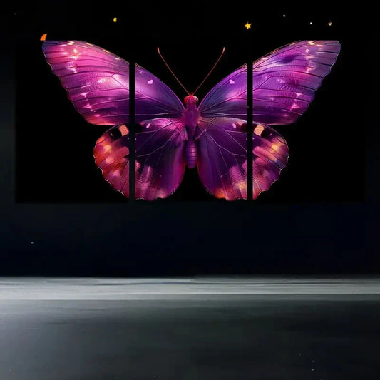 3pcs Butterfly Vibrant Pink and Purple Metal Print Ready to Hang Art