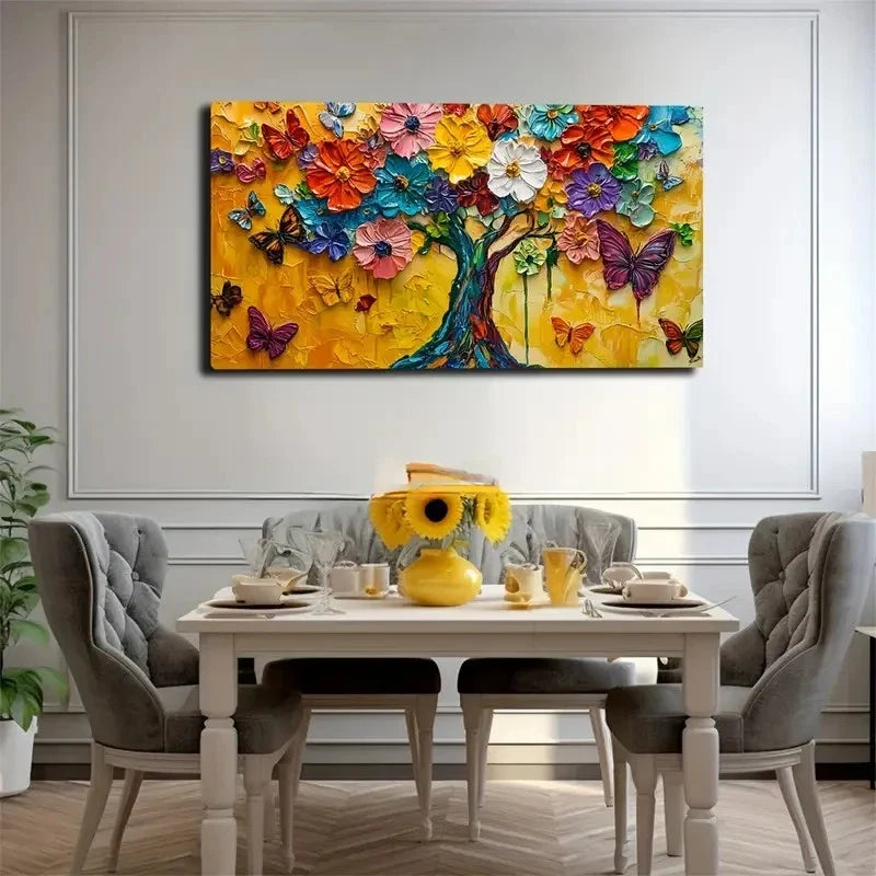 Vibrant Tree & Butterflies Wall Art Canvas Office Home Room Framed 120x60cm