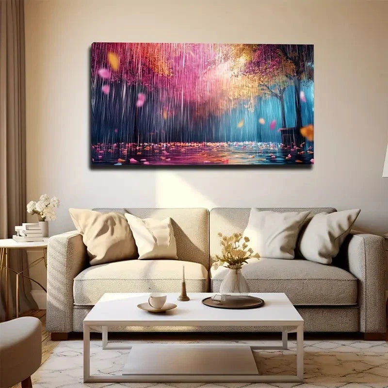 Vibrant Pink Blue & Yellow Wall Art canvas office home room framed 120x60cm