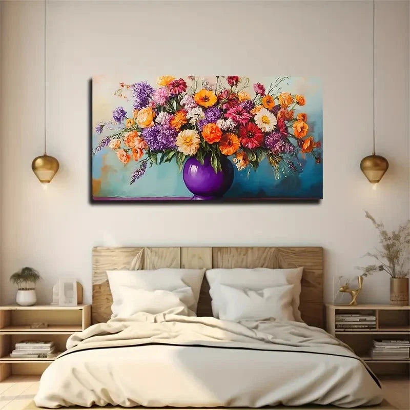 Vibrant Purple Vase & Lush Flow Wall Art Canvas Office Home Room Framed 120x60cm