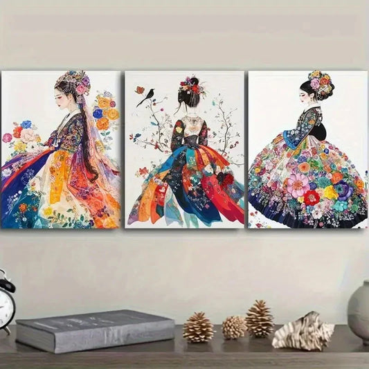 3pcs Traditional Korean Paintings Metal Print Ready to Hang Art