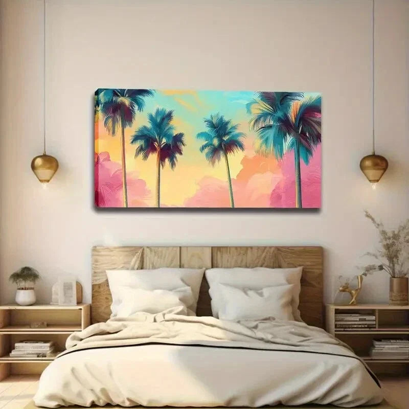 Palm Trees & Gradient Sky Wall Art canvas office home room framed 120x60cm