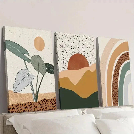 3pcs Boho Style Sunset Pastoral Tropical Plants Wall Art Set Canvas Framed 40x60cm - High Quality Print 100% Australian Made Wall Canvas Ready to Hang
