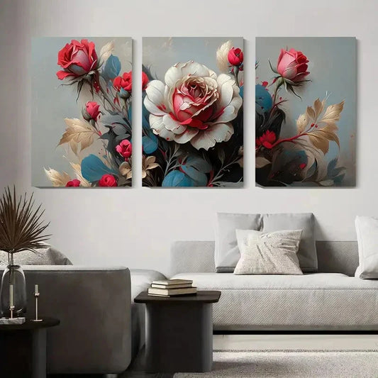 3pcs Elegant Abstract Rose Floral Metal Print Ready to Hang Art