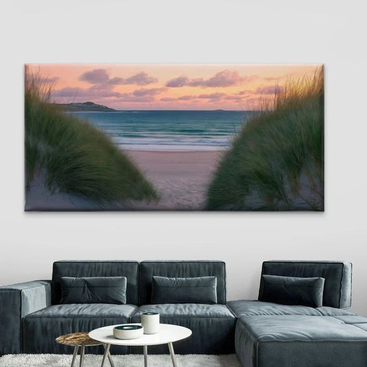 Minimalist Sunset Beach Wall Art Canvas Office Home Room Framed 80x45cm