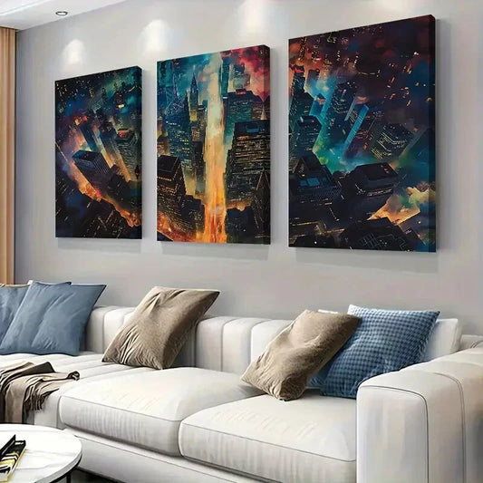 3pcs Stunning Aerial View of City Lights Perfect Wall Art Set Canvas Framed 40x60cm - High Quality Print 100% Australian Made Wall Canvas Ready to Hang