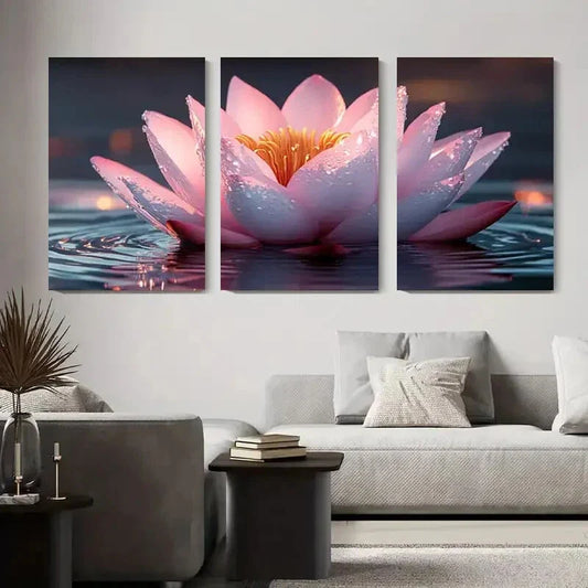 3pcs Vibrant Pink for Lotus & Calming Water Lily Metal Print Ready to Hang Art