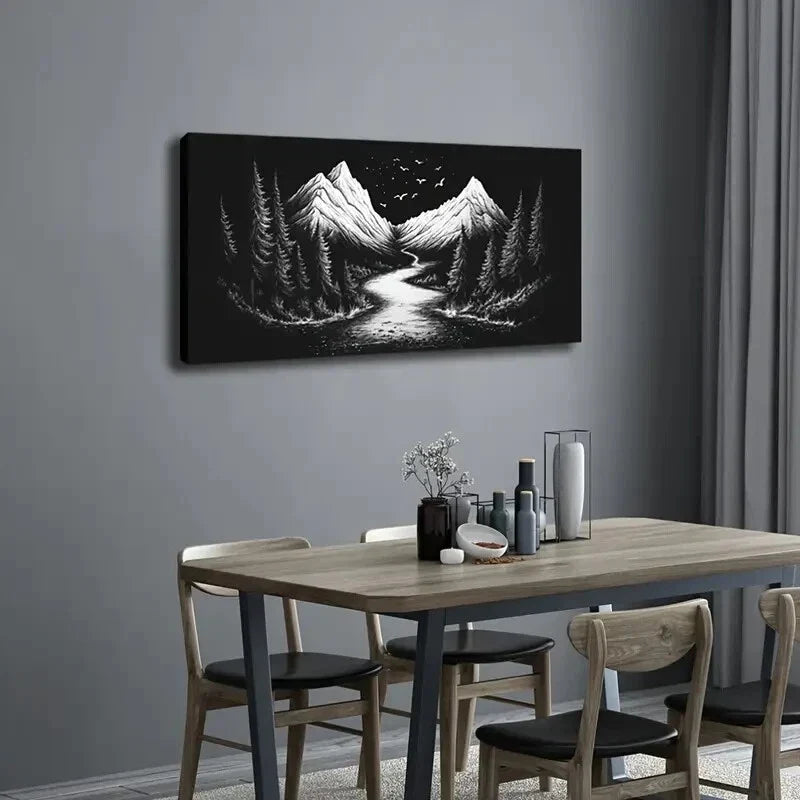 Trees & Starry Night Sky Décor Wall Art Canvas Office Home Room Framed 120x60cm