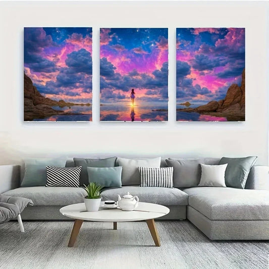 3pcs A Person Standing in The Middle Wolf Metal Print Ready to Hang Art