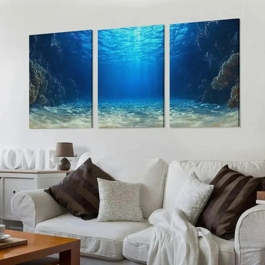 3pcs Ocean Depths Underwater View Wall Art Set Canvas Framed 40x60cm - High Quality Print 100% Australian Made Wall Canvas Ready to Hang