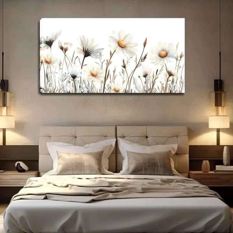 Vibrant White Daisies Flowers Wall Art Canvas Office Home Room Framed 120x60cm