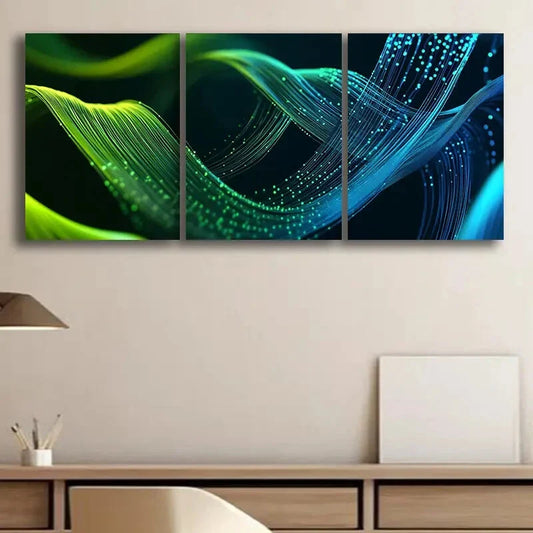 3pcs Colorful Green Digital Blue Green Perfect Wall Art Set Canvas Framed 40x60cm - High Quality Print 100% Australian Made Wall Canvas Ready to Hang