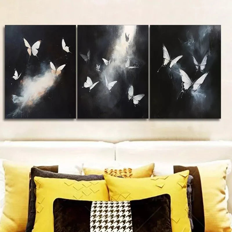 3pcs Featuring White Butterflies in Flight Wall Art Set Canvas Framed 40x60cm - High Quality Print 100% Australian Made Wall Canvas Ready to Hang