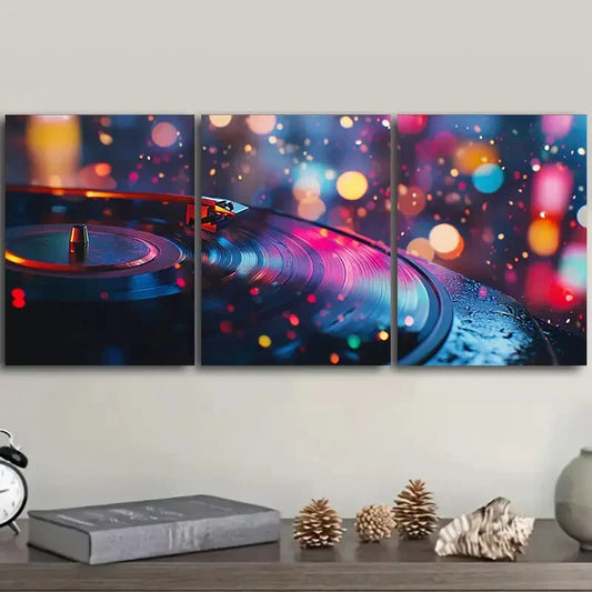 3pcs Close Up Of Music Played Record Player Metal Print Ready to Hang Art