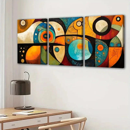 3pcs Bohemian Style Cool Golden Blue Red Orange Wall Art Set Canvas Framed 40x60cm - High Quality Print 100% Australian Made Wall Canvas Ready to Hang