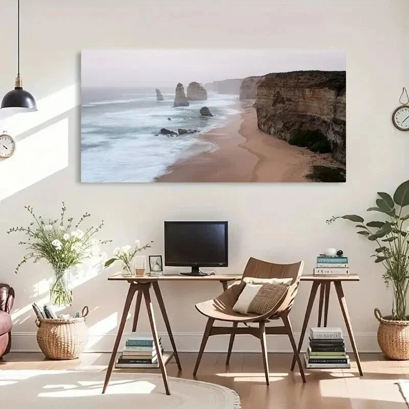 Seaside Nature Deco Retro Wall Art Canvas Office Home Room Framed 80x45cm