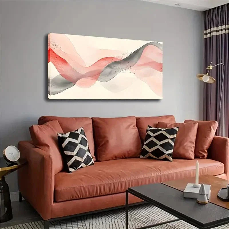 Flowing Red & Gray Lines Wall Art canvas office home room framed 80x45cm