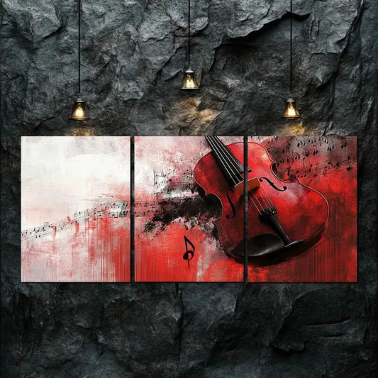 3pcs Guitar Red Dark Colorful Décor Perfect Wall Art Set Canvas Framed 40x60cm - High Quality Print 100% Australian Made Wall Canvas Ready to Hang