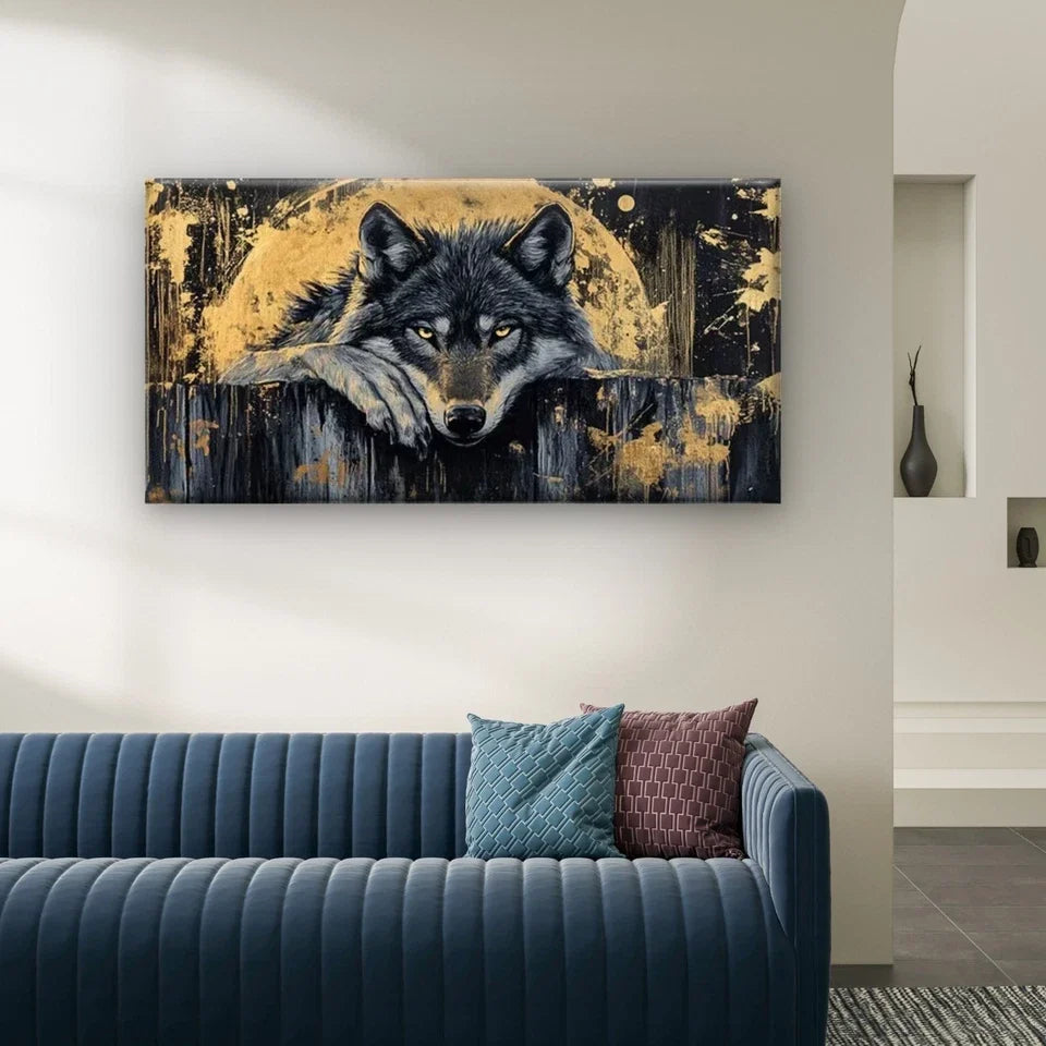 Abstract Wolf Wall Art Canvas Office Home Room Framed 80x45cm
