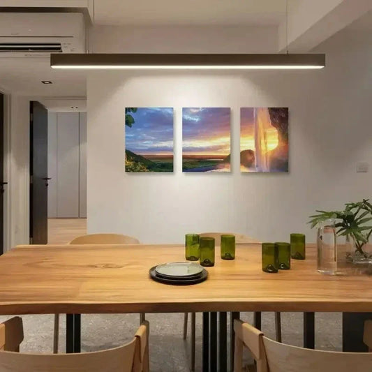 3pcs Waterfall Cave Sunset Green Grasses Metal Print Ready to Hang Art