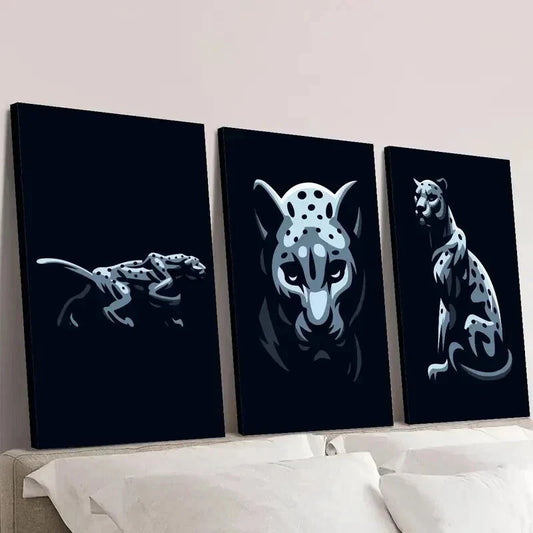 3pcs Black and White Leopard Portraits Wall Art Set Canvas Framed 40x60cm - High Quality Print 100% Australian Made Wall Canvas Ready to Hang