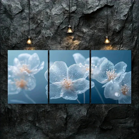 3pcs Elegant White Cherry Blossom Blue Perfect Wall Art Set Canvas Framed 40x60cm - High Quality Print 100% Australian Made Wall Canvas Ready to Hang